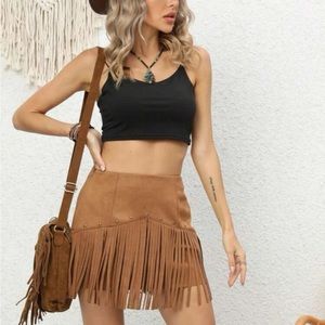 Suede Fringe Studded Cowgirl Skirt NWT size large